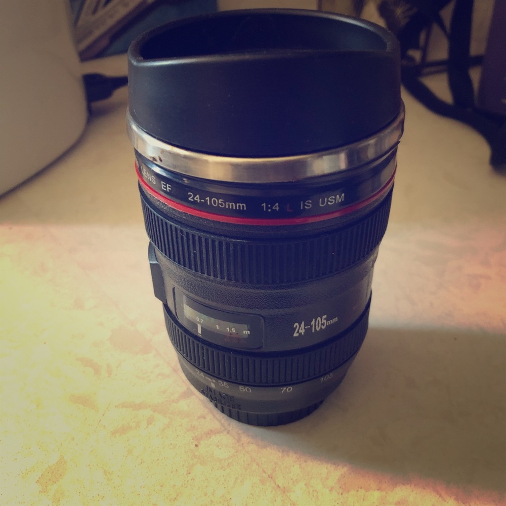 12oz. Stainless steel camera lens mug